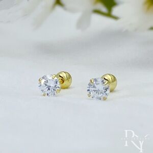 Screw back Studs/Solitaire CZ Studs Earrings/balls back-ESB006 Gold 5mm
